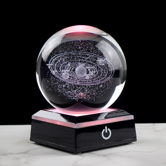 3D Solar System Crystal Ball - Laser Engraved Cosmic Model Home Decoration / Astronomy Gift