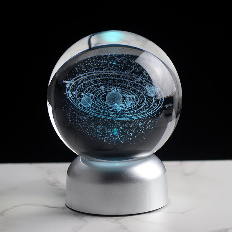 3D Solar System Crystal Ball - Laser Engraved Cosmic Model Home Decoration / Astronomy Gift