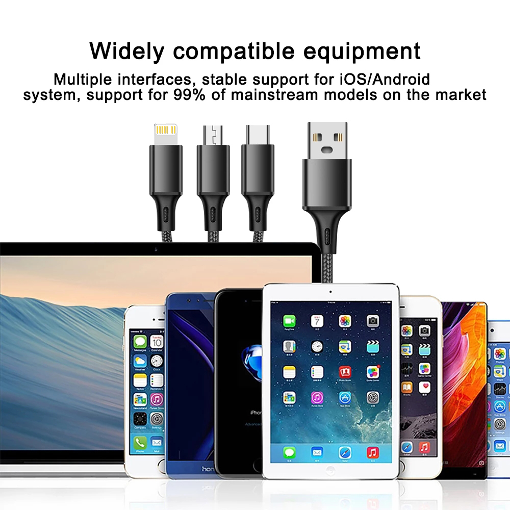 3 in 1 Micro USB / USB Type C / iPhone Fast Durable USB Charger