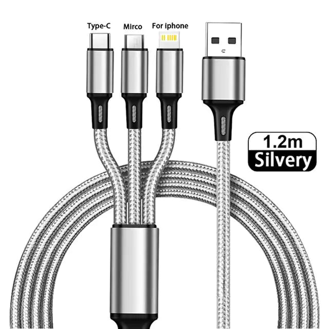 3 in 1 Micro USB / USB Type C / iPhone Fast Durable USB Charger